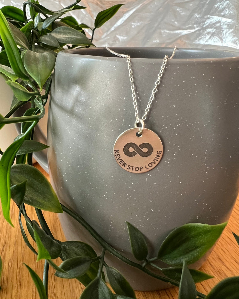 Never Stop Loving Infinity Pendant Necklace Filled